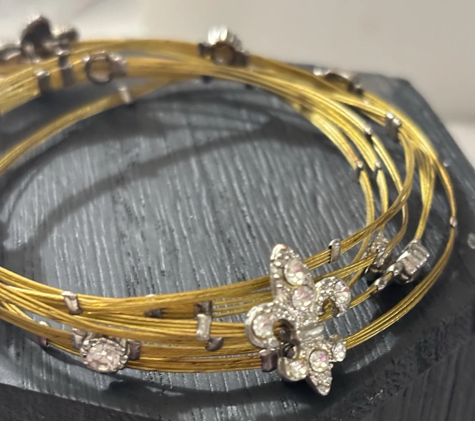 Juego de 6 brazaletes de temporada con corona de cristales de Swarovski dorados Art Deco de colección Foto 3 de 4