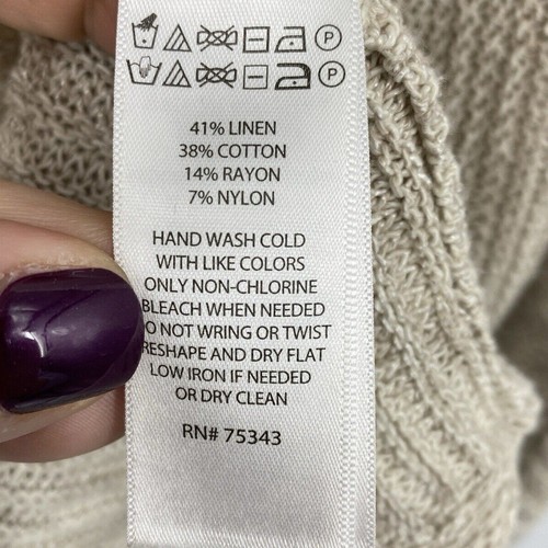Tahari Knit Linen Blend Cardigan size Small Stone Beige open Front Long Length - Picture 10 of 11