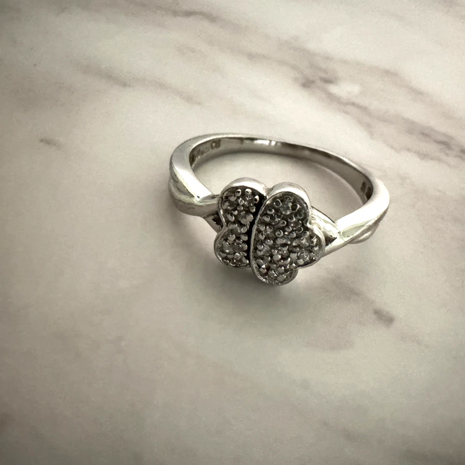 Vintage Flower Cluster Ring CZ Cubic Zirconia 925 Sterling Silver Twisted Band - Image 4 of 4