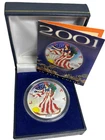 2001 American Eagle Full Color Walking Liberty .999 Fine Silver 1oz Coin COA Box