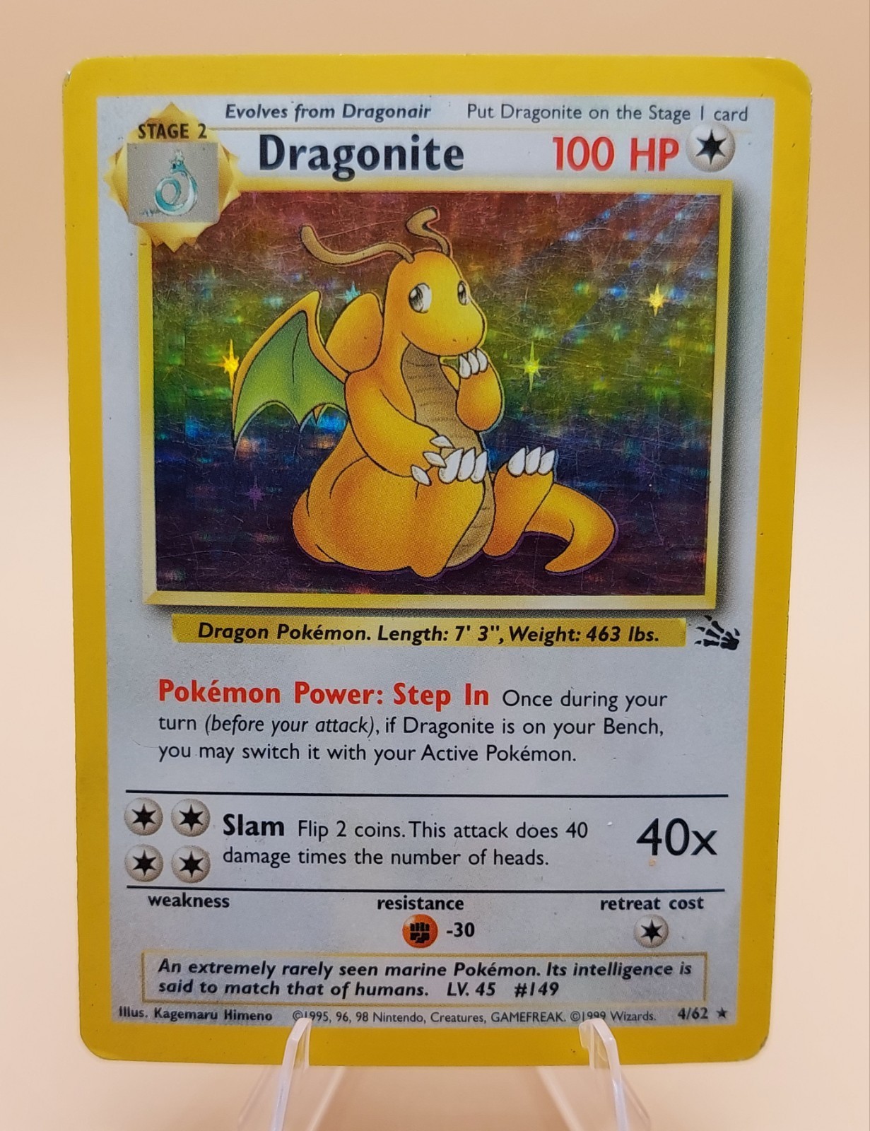Dragonite Holo Rare Fossil 4/62 Pokemon Card - WOTC 1999
