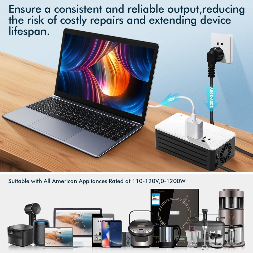 1200W Universal Travel Adapter Converter Step-Down 220V to 110V, Only 2 lbs - Image 3 of 4