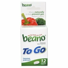 Beano To Go Food Enzyme Dietary Supplement Tablets Helps Prevent Gas 12 Count