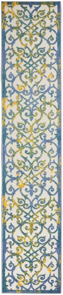 Nourison Aloha Indoor/Outdoor Ivory Blue 2'3" x 12' Area Rug, Transitional, F... - Image 3 of 4