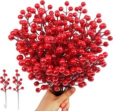 Fake Berry Christmas Picks 30 Pcs Holly Berry Christmas Decor Artificial Red