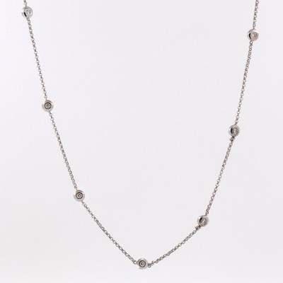 0,50 TW Einfassung Diamant Bahnhof Halskette 14K Weißgold Rolo Gliederkette 17,75''