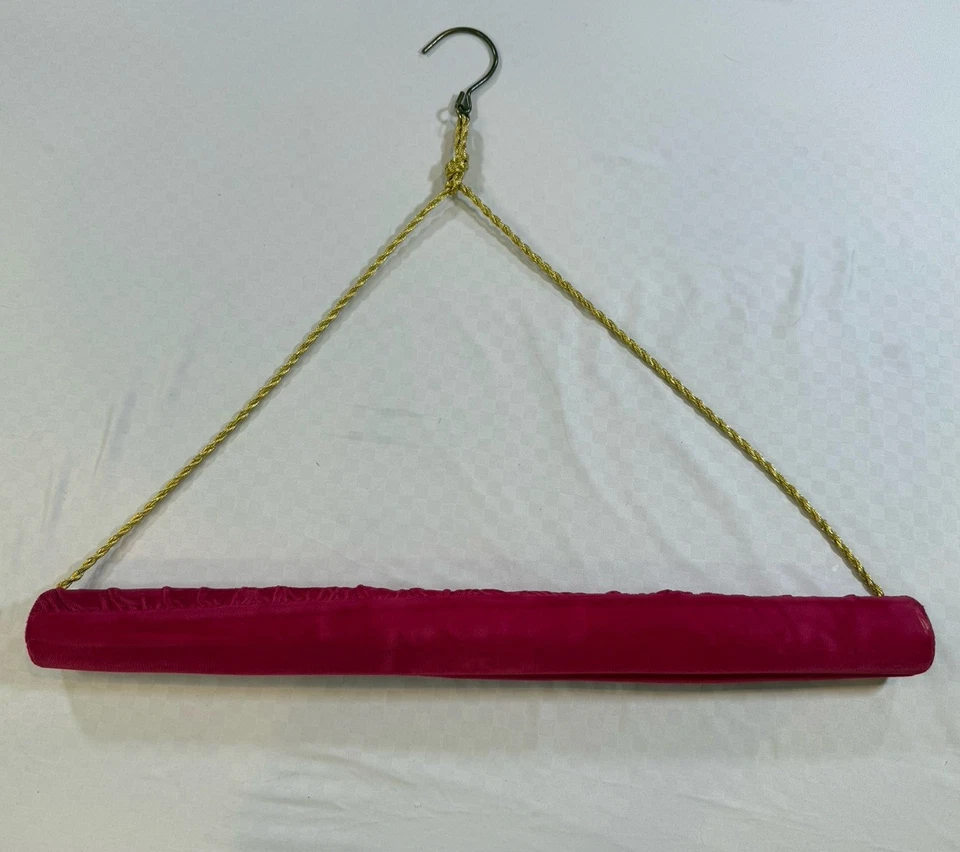 Vintage Pink Velvet Stole Hanger Gold Rope Brass Hook Garment or Scarf Hanger - Image 3 of 4