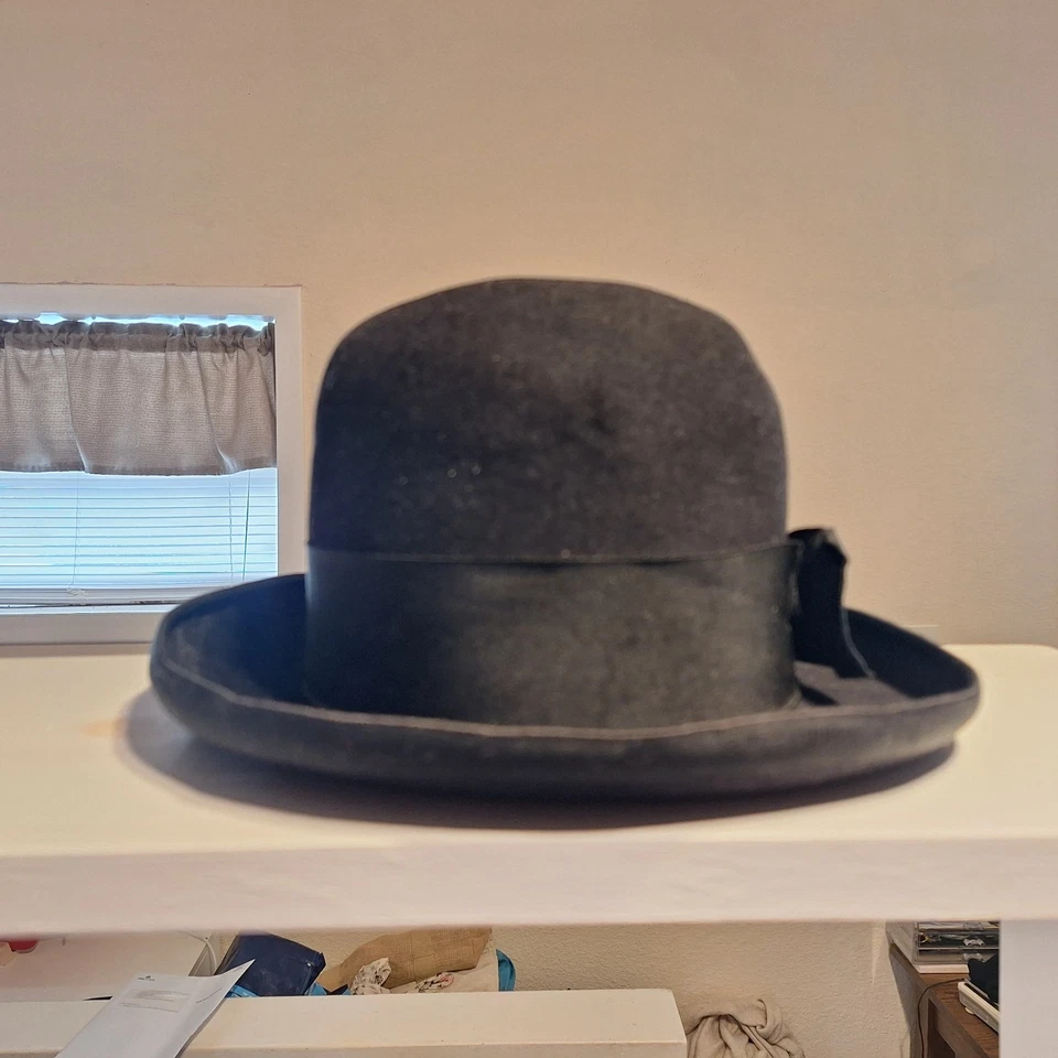 Antique Vintage Stetson Black Fur Felt Homburg style Men's Hat 1930s 7 1/4 - Image 3 of 4