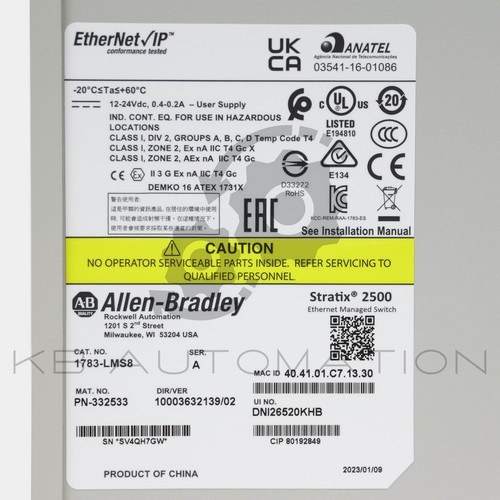 1783-LMS8 Stratix 2500 Lightly Managed Ethernet Switch, 8x 10/100Base-T Port - Bild 8 von 8