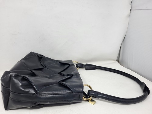 Black Valentina Fiore Italian Leather Shoulder Bag Purse Woven 12x9x4 in - Picture 4 of 8