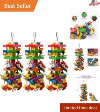 Large Parrot Chewing Toys 3-Pack - Vivid Wood and Cotton Fun for Birds