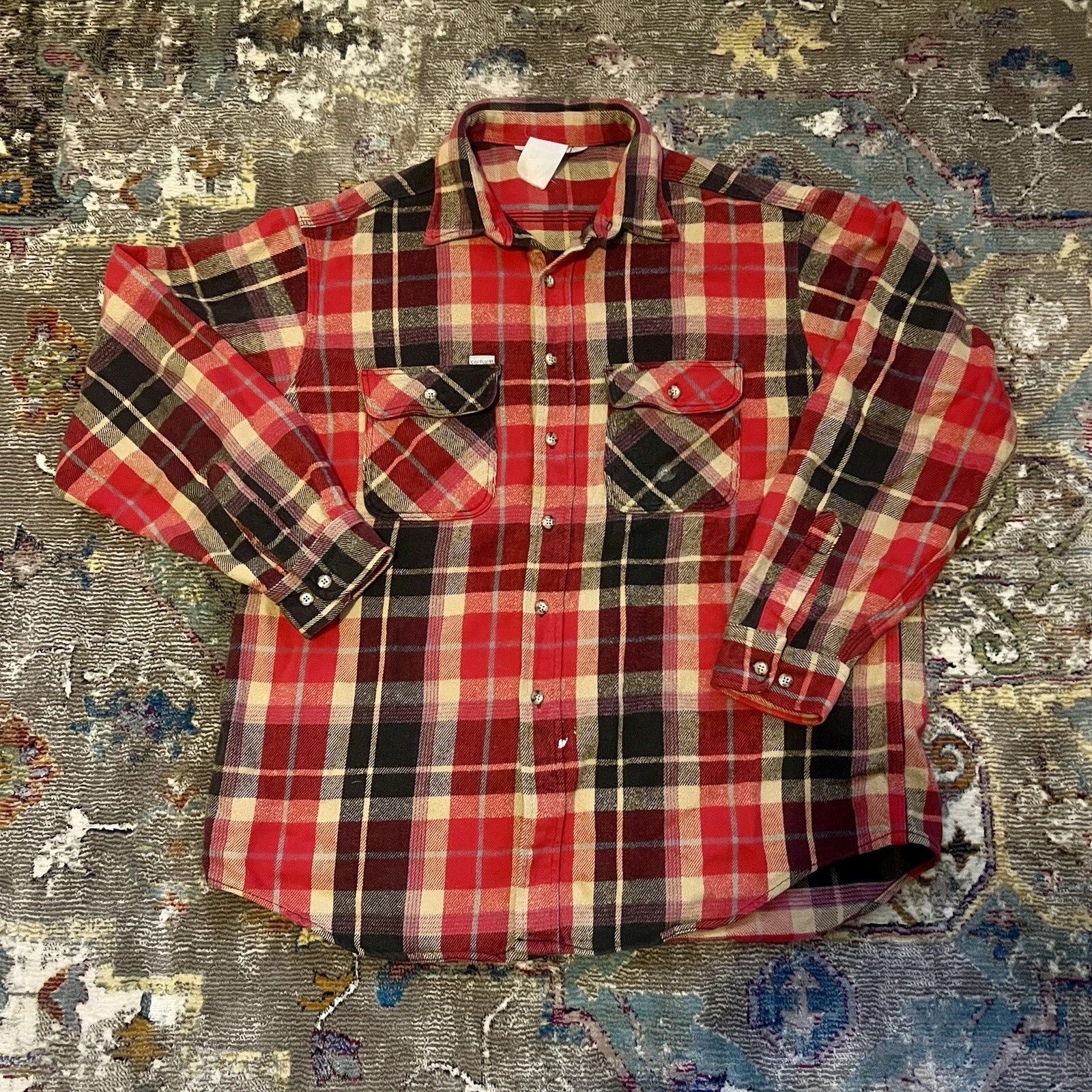 Vintage Carhartt Flannel Button Down Shirt - Red And Black - Size 2XL