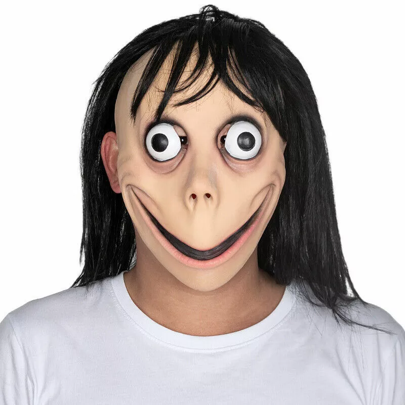 Momo Scary Face Cover Latex Head Cover With Long Hair And Creepy