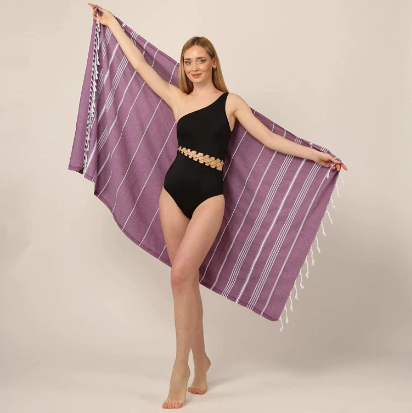 Thin Turkish Cotton Peshtemal 40x70 Inc – Striped Beach Bath Towel Quick Dry - Image 2 of 4