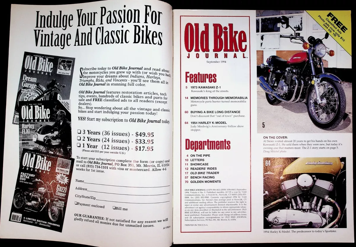 1994 September Old Bike Journal Motorcycle Magazine 1973 Kawasaki