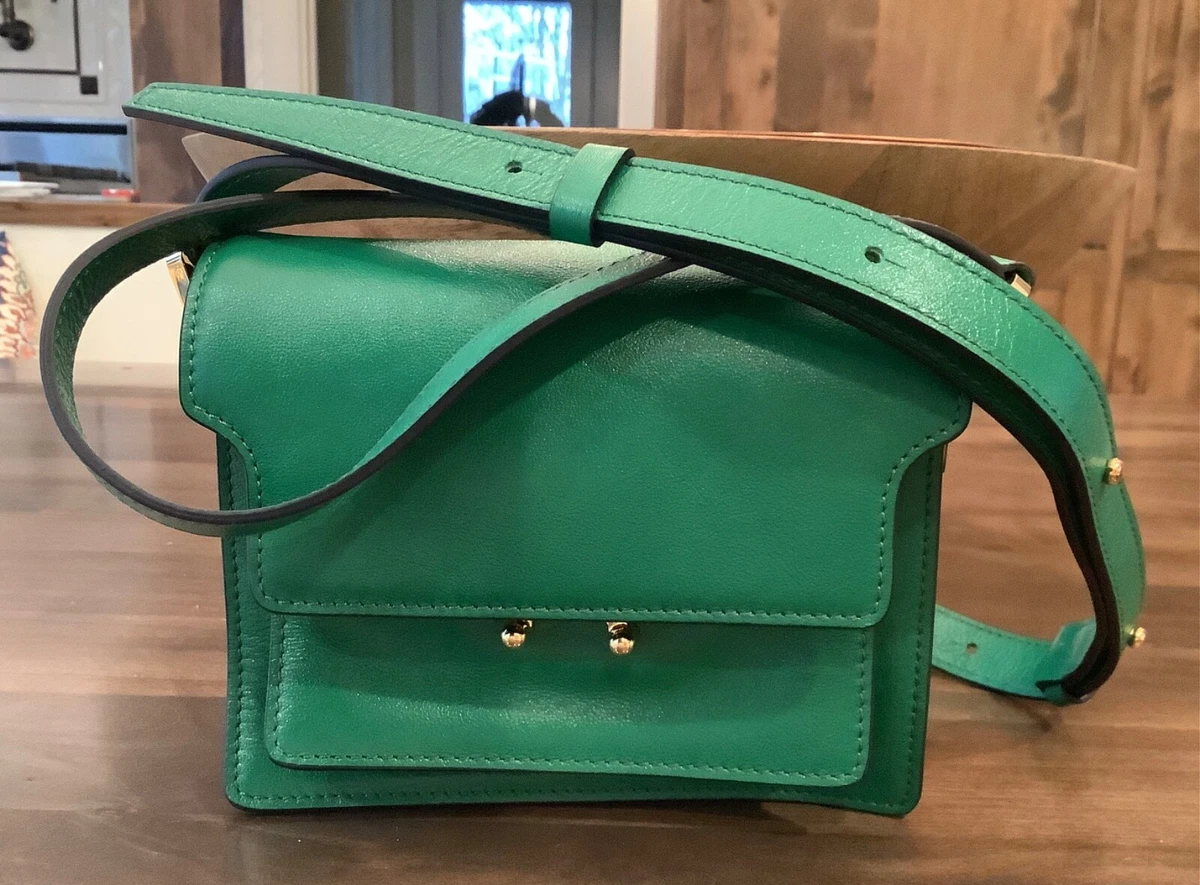 Trunk Mini Leather Shoulder Bag in Green - Marni