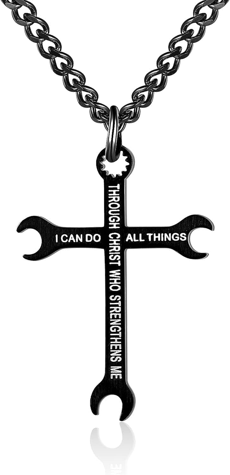 Wrench Cross Necklace for Men Stainless Steel Chain 24Inch Wrench Tool Charm Pen 7445050681619