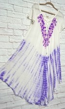 Large/XL/1X/2X New White Purple Tie Dye Embroidered Gauze Dress Beach Cover 50$