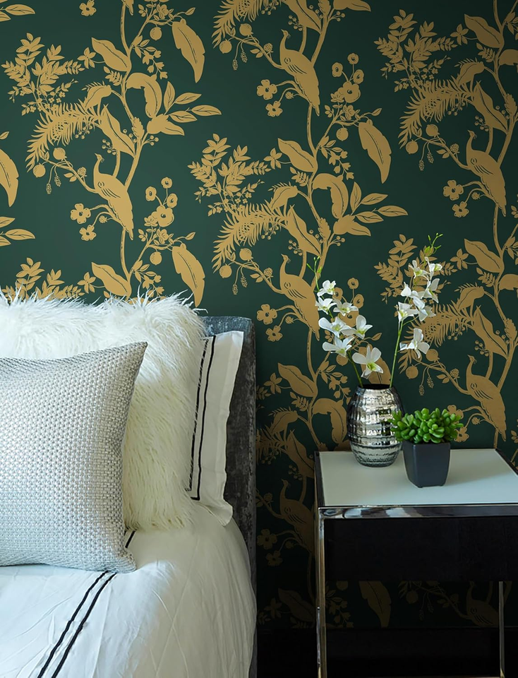 Wallpaper Dark Green and Gold Wallpaper Vintage Floral Peel and Stick