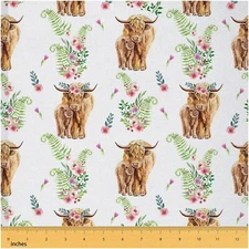 Highland Cow Haven: Floral Bull Upholstery Fabric - A Whims