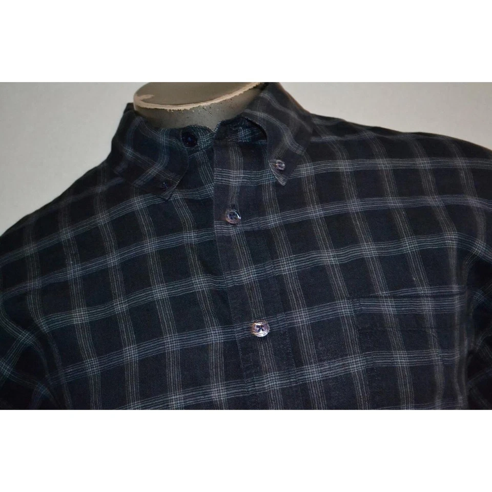 40035 Indigo Palms Hawaiian Shirt Blue Plaid 100% Irish Linen Size Large Mens - Image 4 of 4