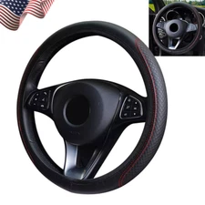 Black Leather Car Steering Wheel Cover Breathable Anti-slip Car Accessories USA