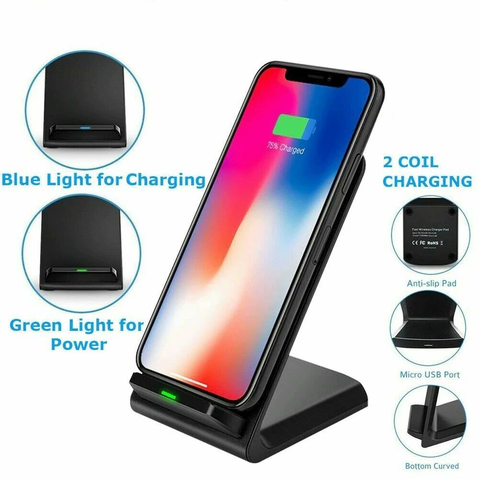 Wireless Fast Charger Charging Pad Stand Dock For Samsung Galaxy S9+ Phone XS 8 - Image 2 of 4