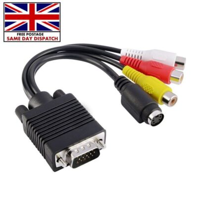 1 Stück VGA SVGA zu S-Video 3 Cinch AV TV Ausgang Adapter Konverter Kabel für PC Laptop