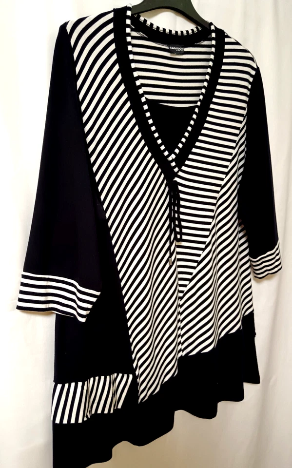 A-Linie Longbluse SAMOON 95% Viskose Schwarz-Weiß Gr. 48/50 - s. Maße unten - Bild 2 von 4