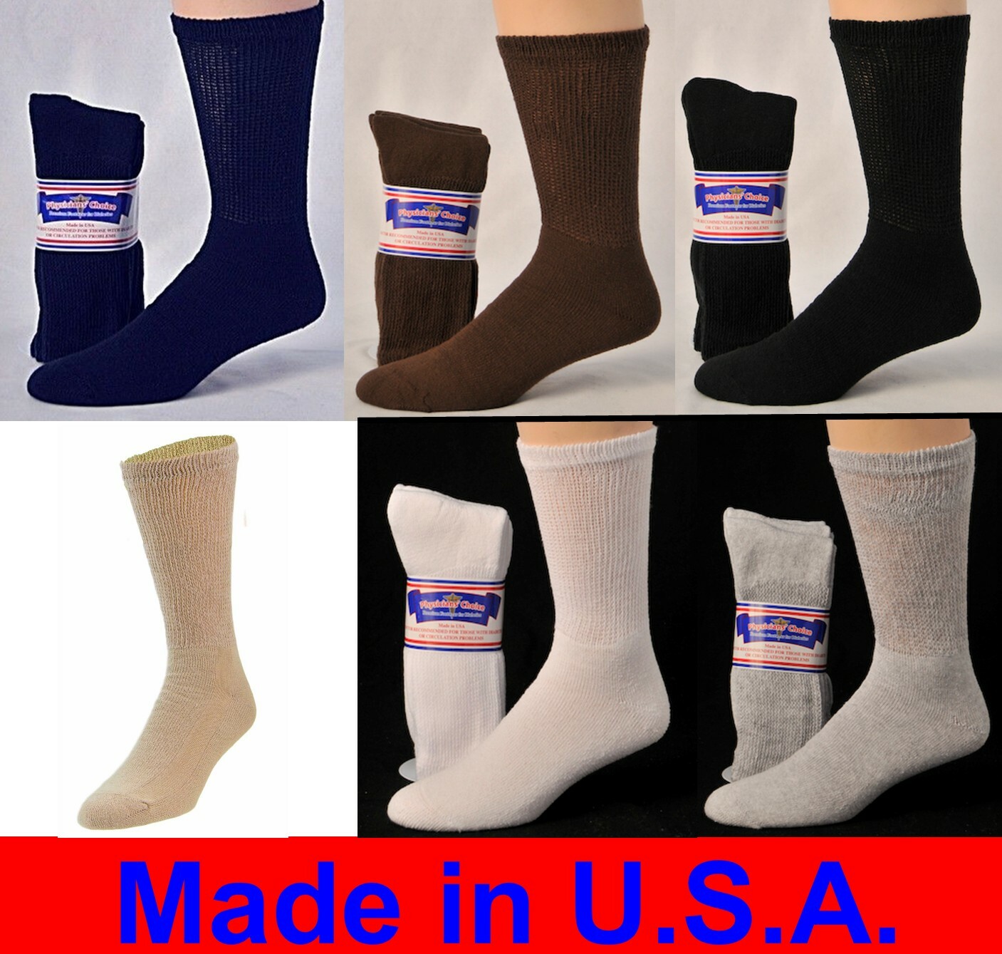 Diabetic Cushioned Crew Socks 3, 6 or 12 Pair Men's / Women's /Ladies Sizes 9-15