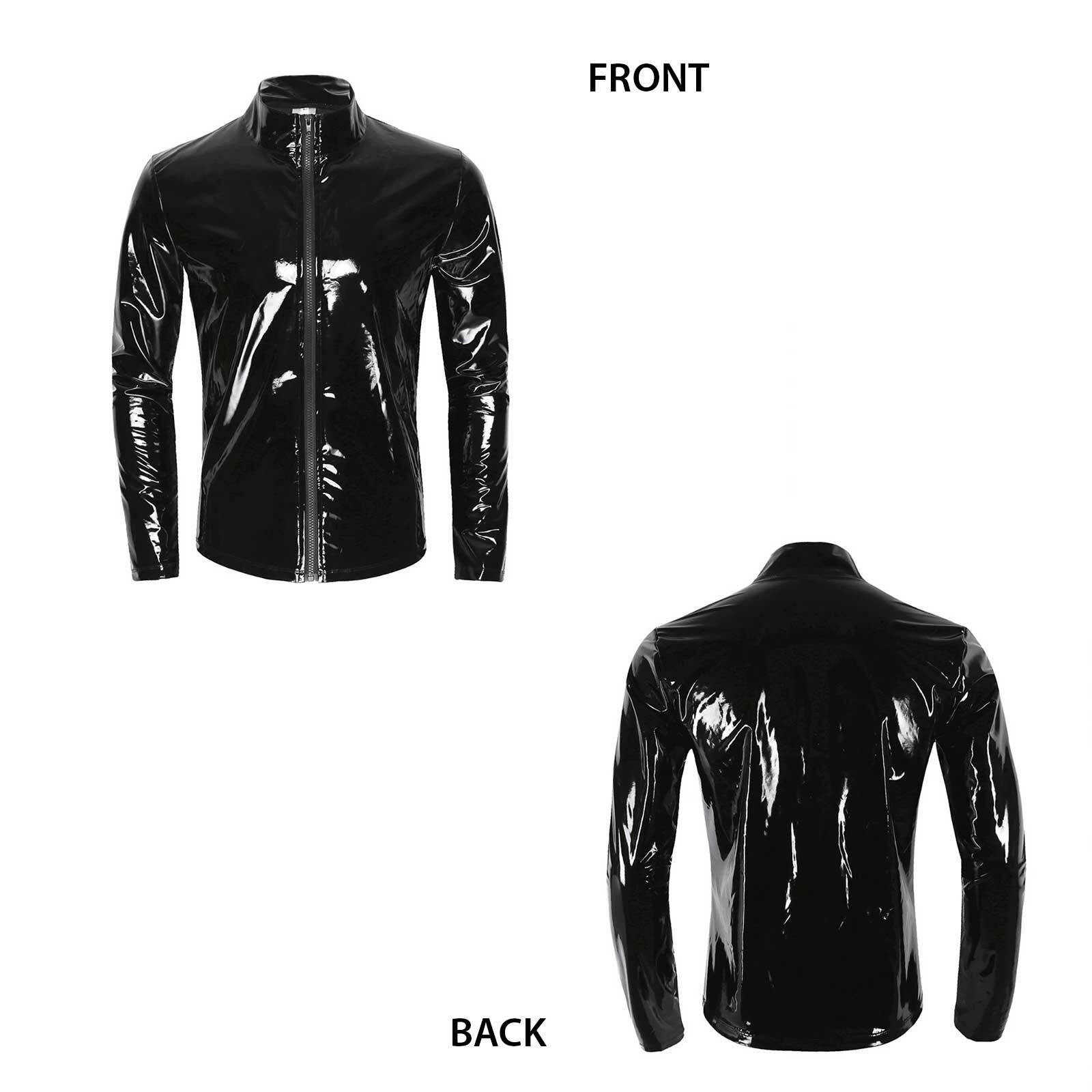 PVC Herren Kunstlackleder Mantel Jacke Top Slim Glänzend