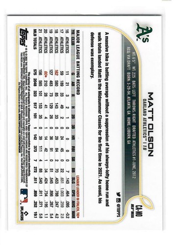 2022 Topps Chrome Logofractor Matt Olson Auto #CA-MO - On Card HR Leader - Picture 2 of 2