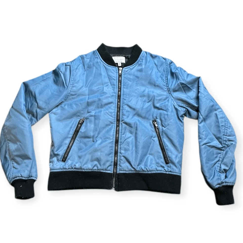 Chaqueta de bombardero vegana corta con cremallera completa azul para mujer KENDALL + KYLIE talla mediana Foto 2 de 4