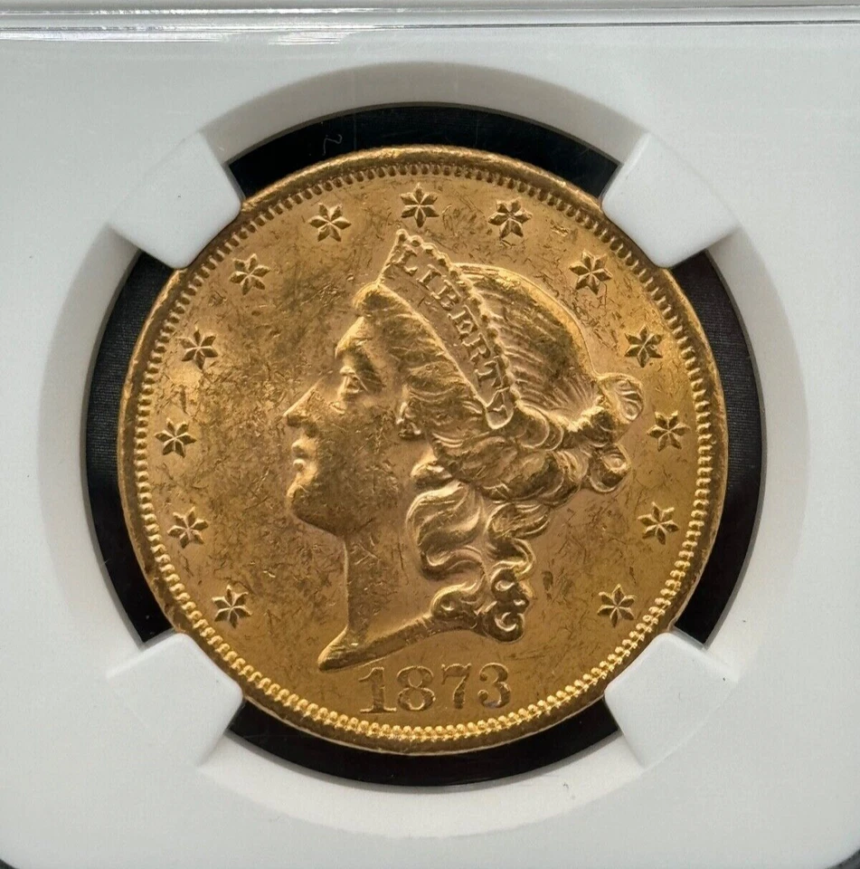 1873 $20 Gold Double Eagle NGC MS 60 Open 3, Nice Better Date Gold Coin - Image 3 of 4