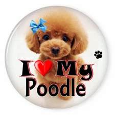 I LOVE MY POODLE DOG PUPPY 3" SAFETY PIN BACK BUTTON