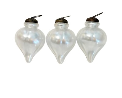 Set of 3 Vtg Kugel Style Art Glass Ornament Iridescent Pearl White Spinning Top