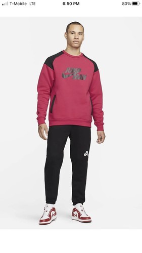 Nike Jordan Jumpman Fleece Crew Pullover DJ0240 652 Rosso/Nero Uomo Taglia Medium $80 - Foto 2 di 12