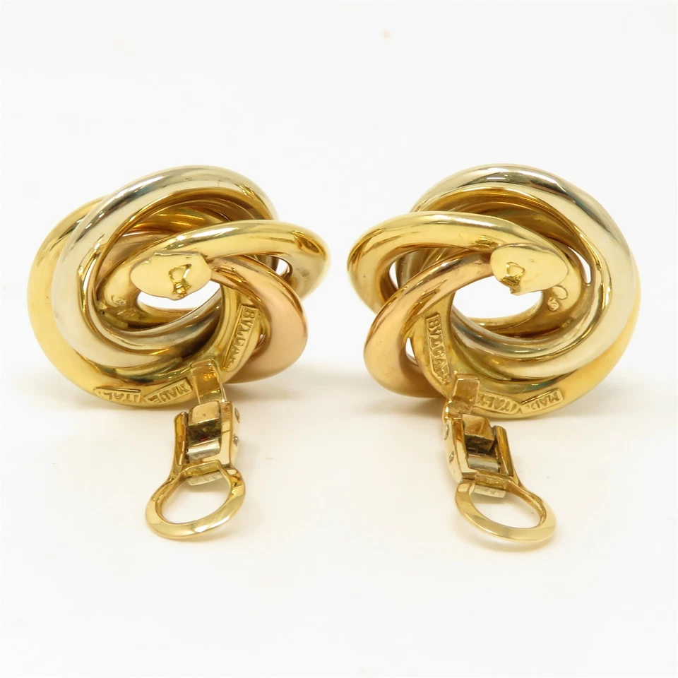 NYJEWEL Bulgari Bvlgari 18k Tri Color Gold Large Clip On Earrings - Image 3 of 4