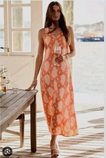 Pure JJill Kantha 100% Linen Quilt Stitched Coastal Beach Maxi Dress Size M