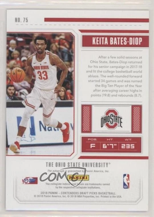 2018 Contenders Draft Picks Playoff Ticket /15 Keita Bates-Diop Rookie Auto RC - Image 2 of 2