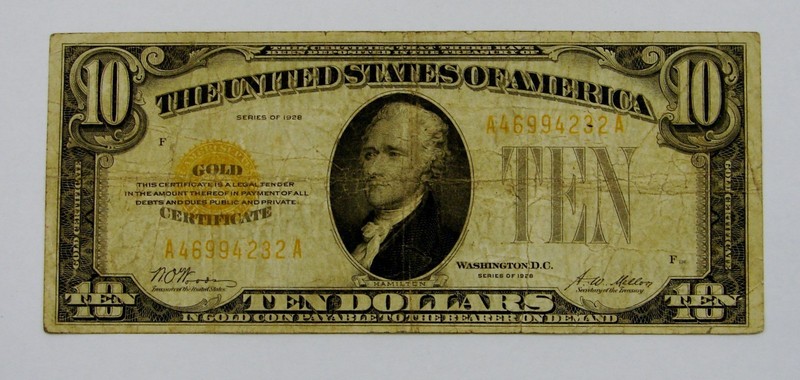 1928 - Small Size $10 Gold Certificate - Fr. 2400 - Circulated
