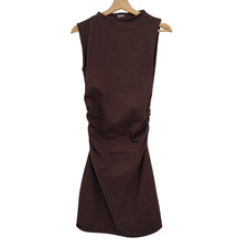 Quince Women Stretch Cotton Jersey Mock Neck Mini Dress Espresso Basic Sleeved S