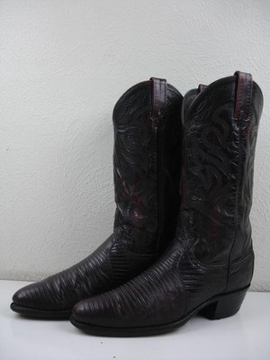 Men's 9 D M Dan Post Black Cherry Winston Exotic Teju Lizard Skin Cowboy Boots