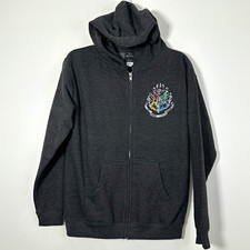 Harry Potter Hogwarts Crest Kids Large Gray Full Zip Hoodie Universal Studios