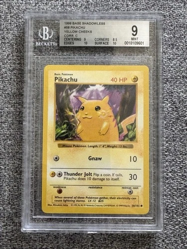 Pokemon TCG Pikachu Yellow Cheeks Shadowless 58/102 BGS 9 Mint Base. Strong SubG