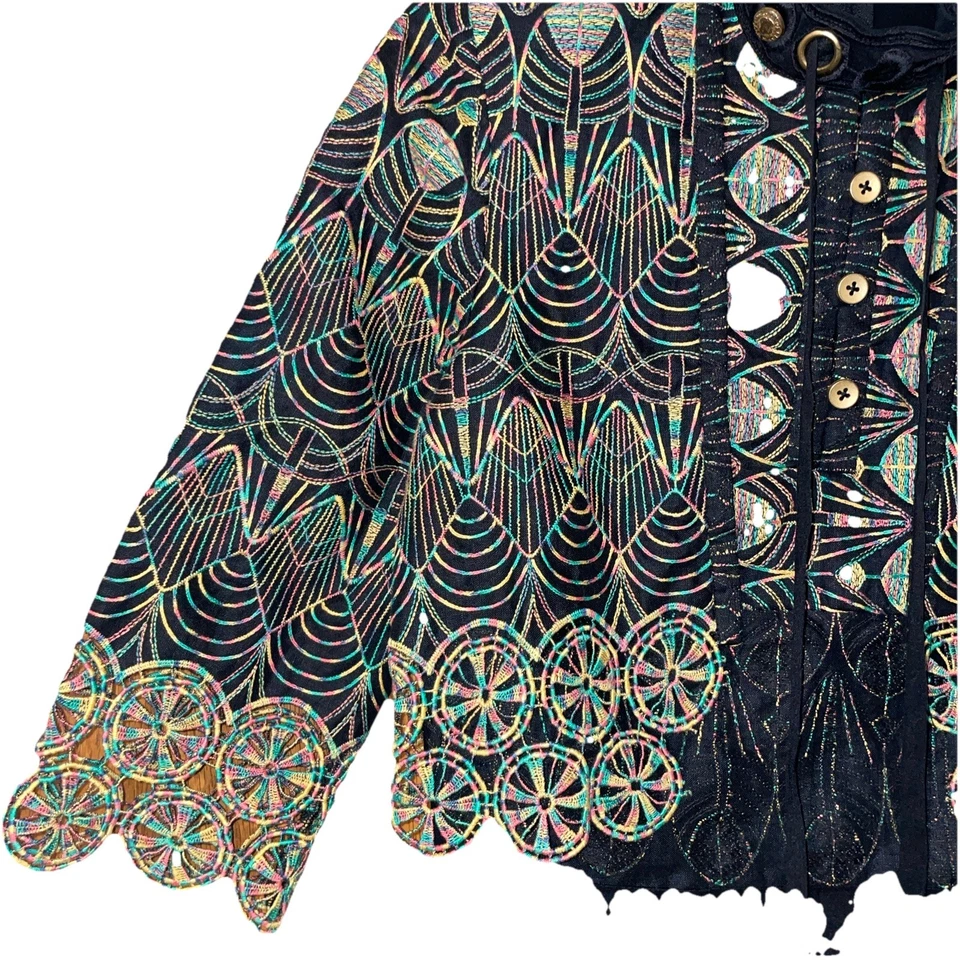 Blusa Top Mayle Mujer Manga 3/4 Negra Multicolor Talla 4 Foto 3 de 4