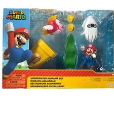 Nintendo Super Mario Underwater Diorama Play Set 3 Figures 2 Accessories. New