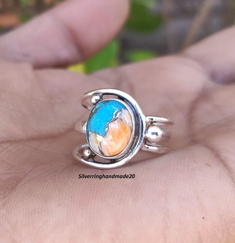 Hermoso anillo llamativo de plata de ley 925 turquesa ostra, todas las tallas M1440 Foto 4 de 4