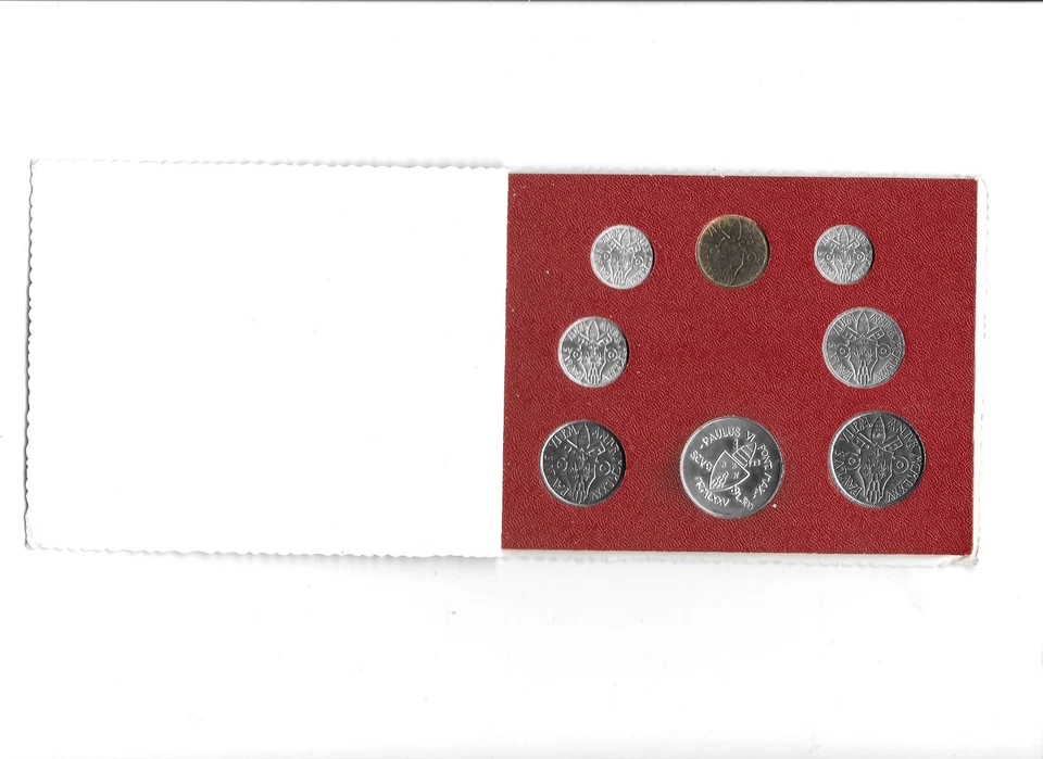 CIUDAD DEL VATICANO 1-2-5-10-20-50-100-500 LIRAS 1975 8 Monedas (L.500-Plata) Pablo VI. B1 Foto 3 de 4