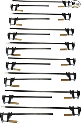 EDMBG Pack of 16 - Bar Clamps 24" & 36" - 8 of each F-Type Woodworking Steel with Wood